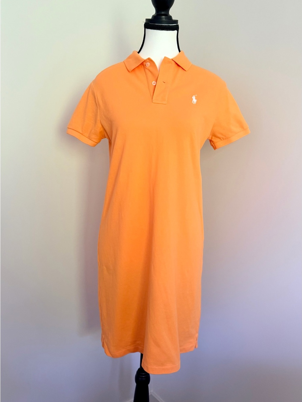 Polo Ralph Lauren Orange Cotton Mesh Polo Dress White Pony Logo Size Medium